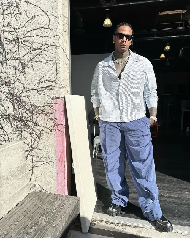 Moneybagg Yo outfit in Y/Project and Prada, 2023