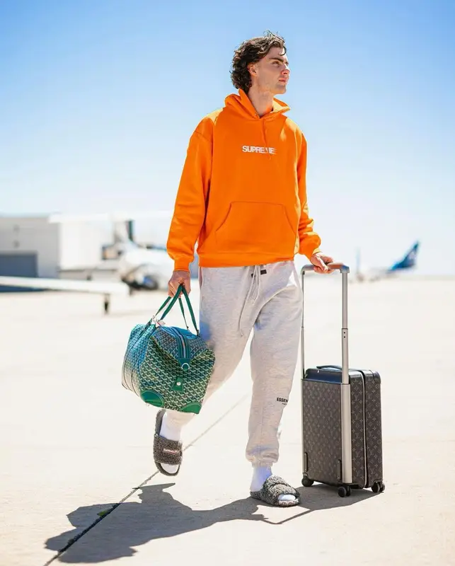 Josh Giddey outfit in Supreme, Goyard, and Louis Vuitton, 2023