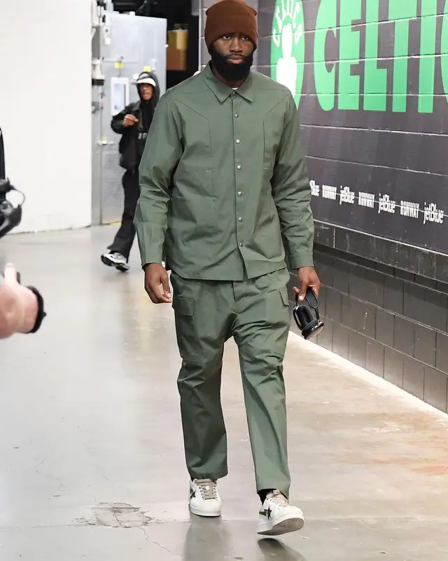 Jaylen Brown outfit in Rick Owens and Bape, 2023