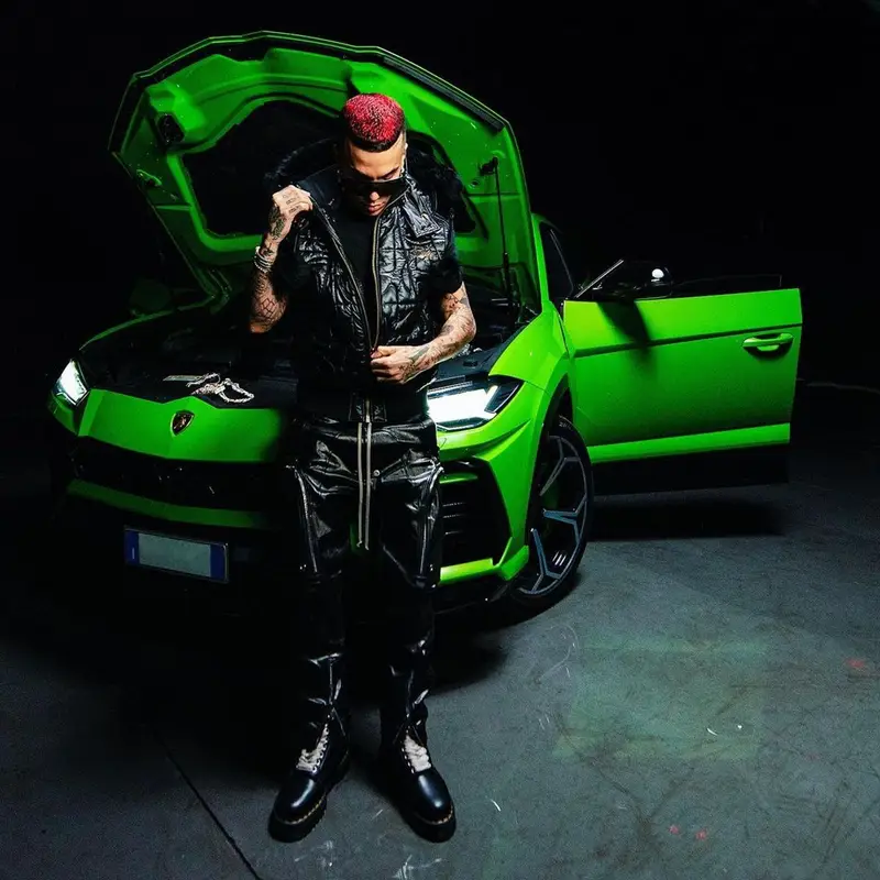 Sfera Ebbasta outfit in Telfar, Rick Owens, and Moose Knuckles, 2023