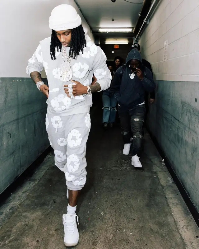 Polo G outfit in Denim Tears, Jordan, and OVO, 2023