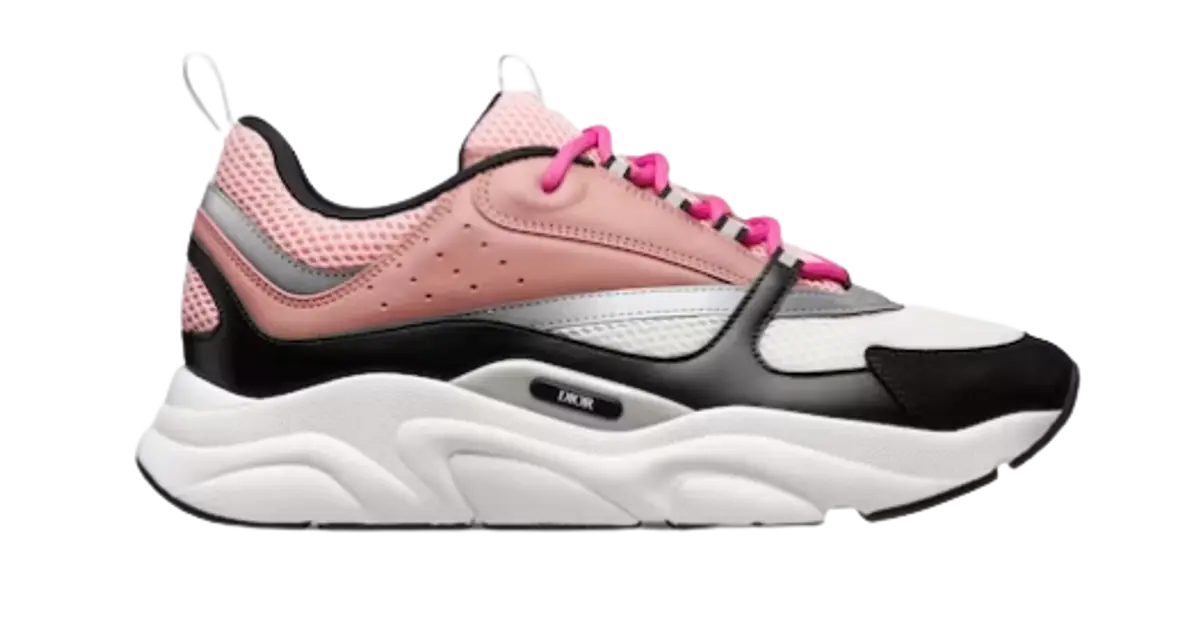 Dior B22 Pink White Technical Mesh Pink Black Calfskin Sneakers $1300