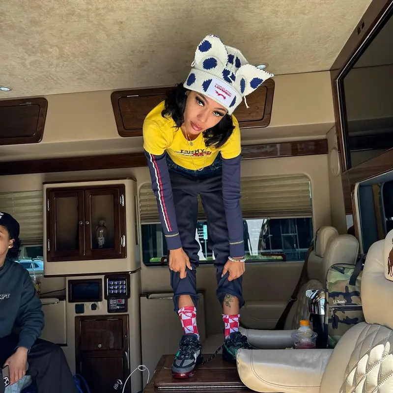 Coi Leray outfit in Nike, Loverboy by Charles Jeffrey, and Chrome Hearts, 2023
