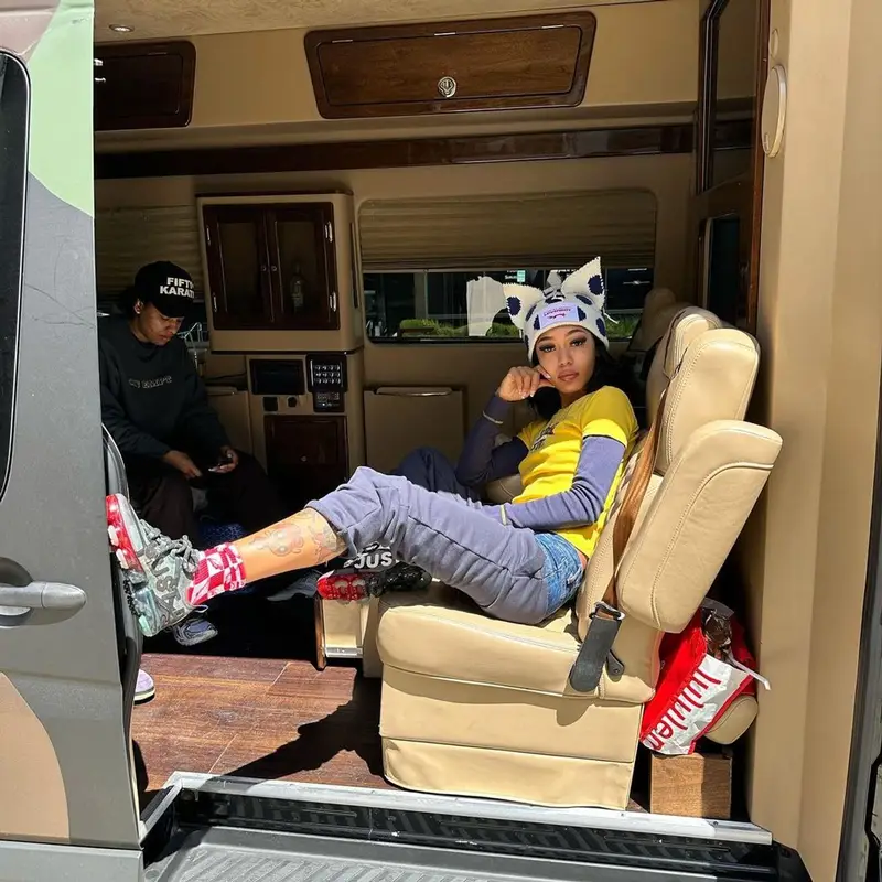 Coi Leray outfit in Nike, Loverboy by Charles Jeffrey, and Chrome Hearts, 2023