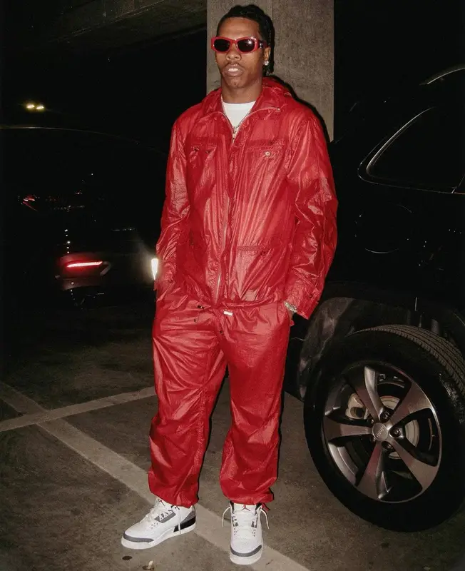 Lil Baby outfit in Jordan and Ferragamo, 2023