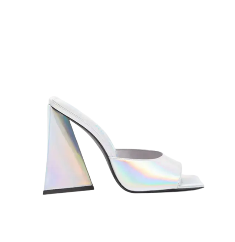 The Attico “Devon” Holographic Silver Mule $950