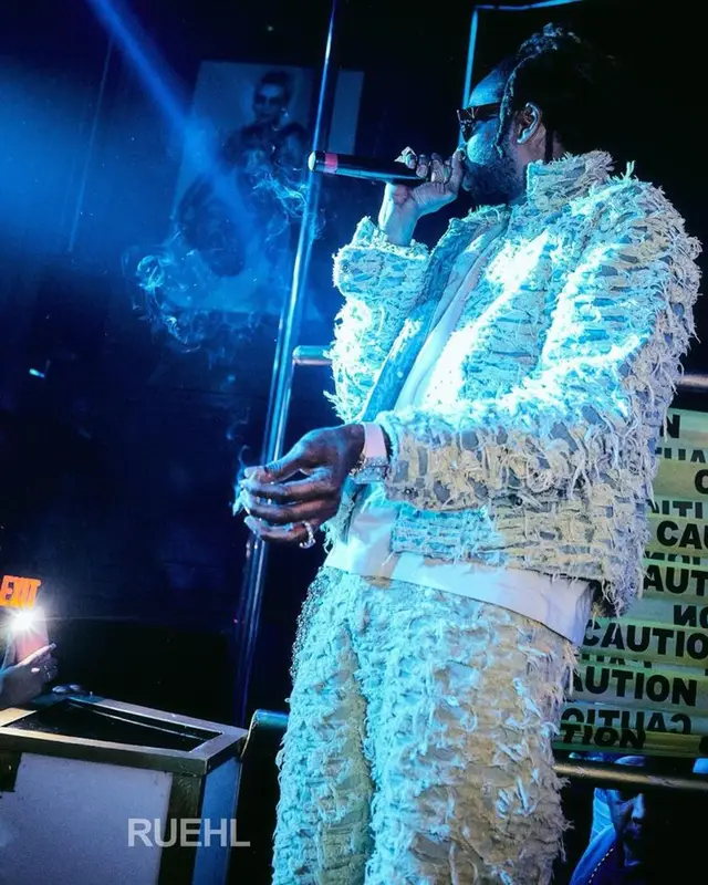 2 Chainz outfit in Who Decides War, Rick Owens, and Bottega Veneta, 2023