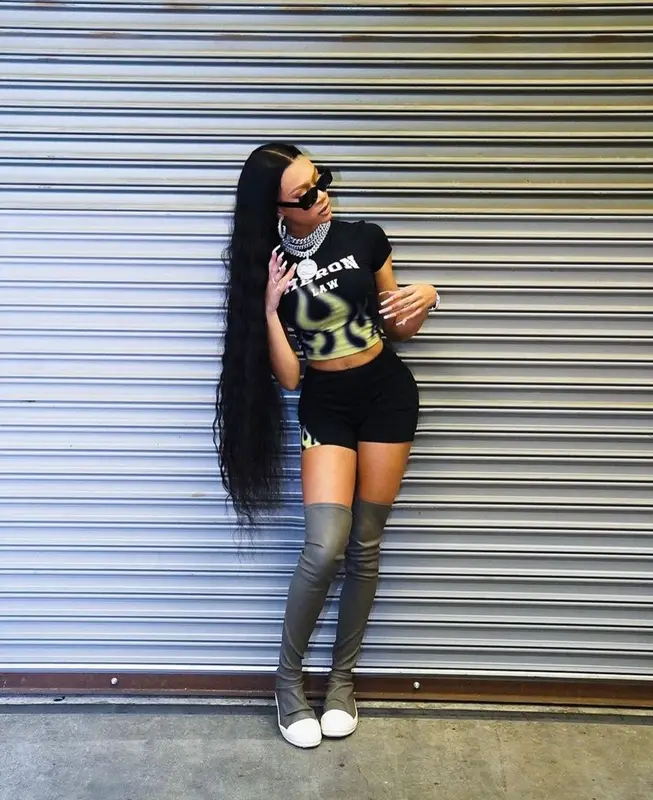 Lakeyah outfit in Heron Preston and Rick Owens, 2023