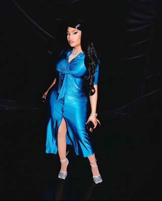 Nicki Minaj outfit in Dolce & Gabbana, Paco Rabanne, and Bottega Veneta, 2023