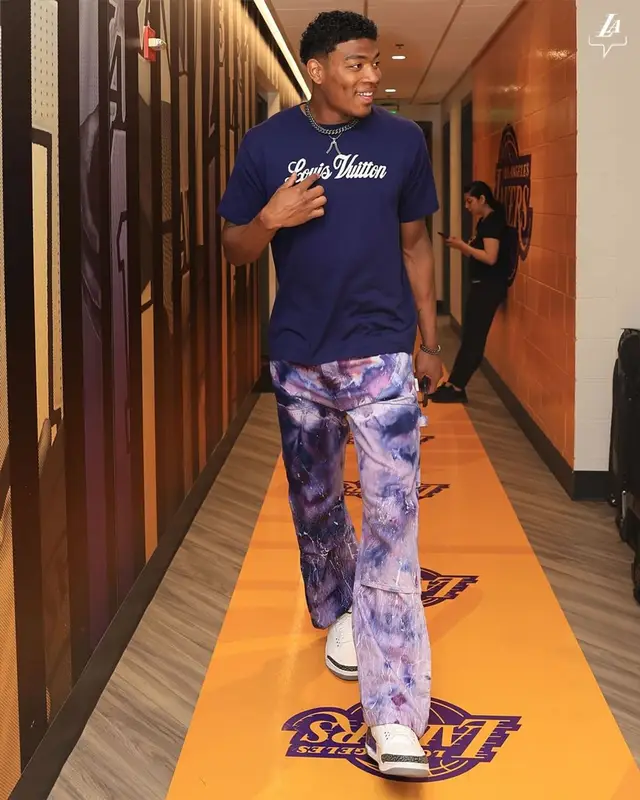 Rui Hachimura outfit in Louis Vuitton, Amiri, and Jordan, 2023