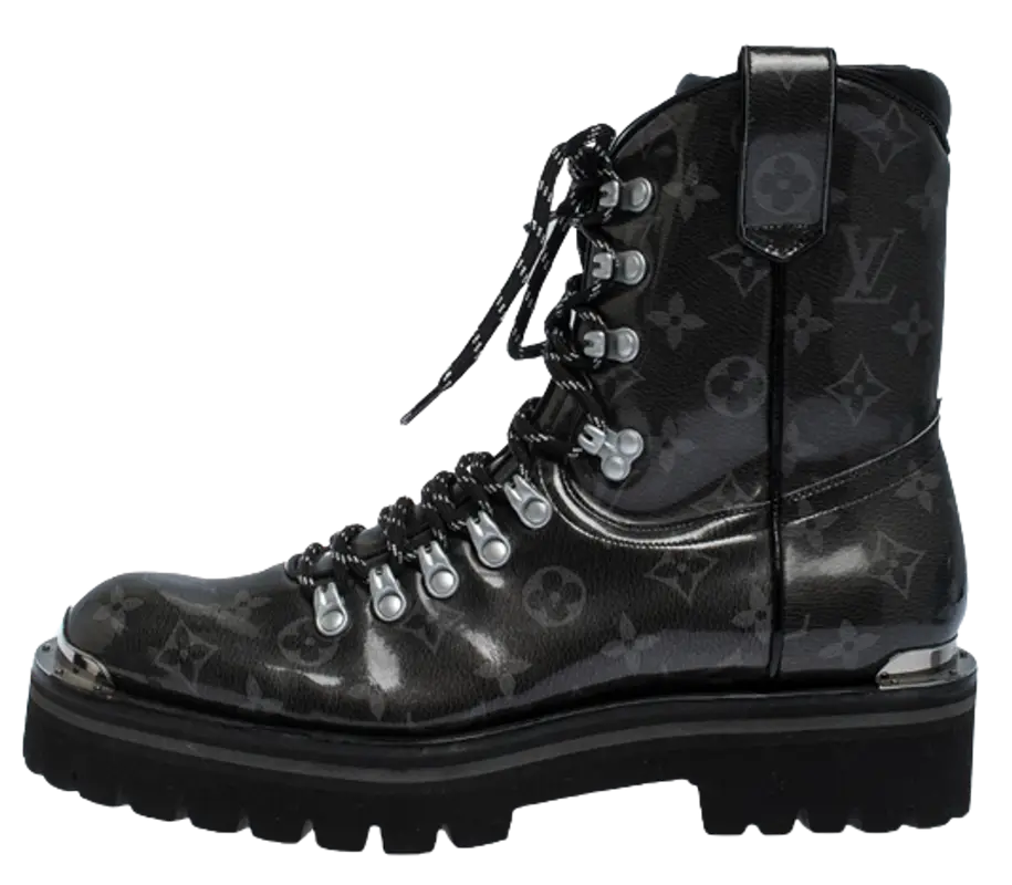 Louis Vuitton Black Monogram Patent Leather Lace Up Mid Calf Boots $1360