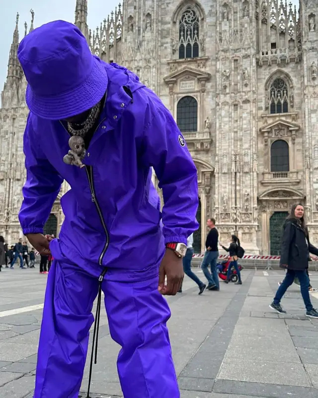 Lil Tjay outfit in Moncler and Alicia Keys Merch, 2023