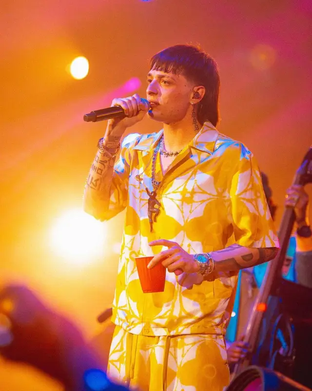Peso Pluma outfit in Louis Vuitton, 2023