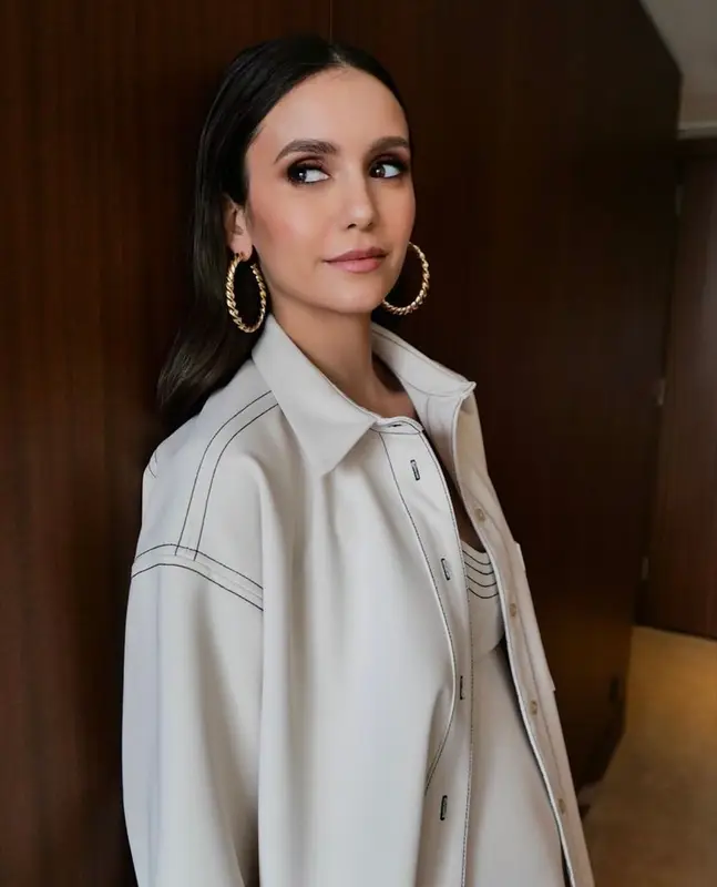 Nina Dobrev outfit in Paris Georgia and Larroude, 2023