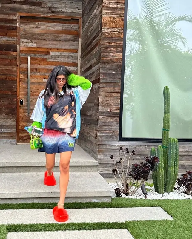 Mia Khalifa outfit in Acne Studios, Tommy Jeans, and Aries, 2023