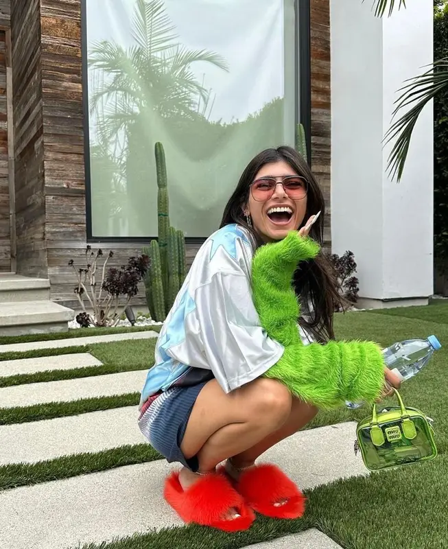 Mia Khalifa outfit in Acne Studios, Tommy Jeans, and Aries, 2023