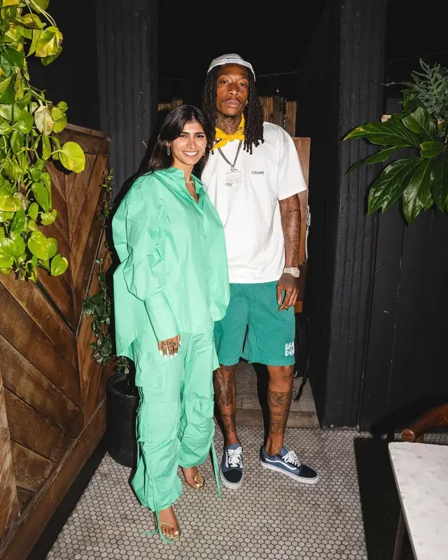Mia Khalifa outfit in The Attico and Amina Muaddi, 2023