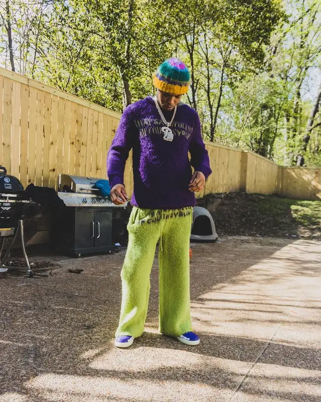 Lil Migo outfit in Awful Lot of Cough Syrup, Nike, and Marni, 2023