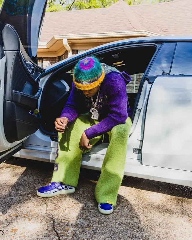 Lil Migo outfit in Awful Lot of Cough Syrup, Nike, and Marni, 2023