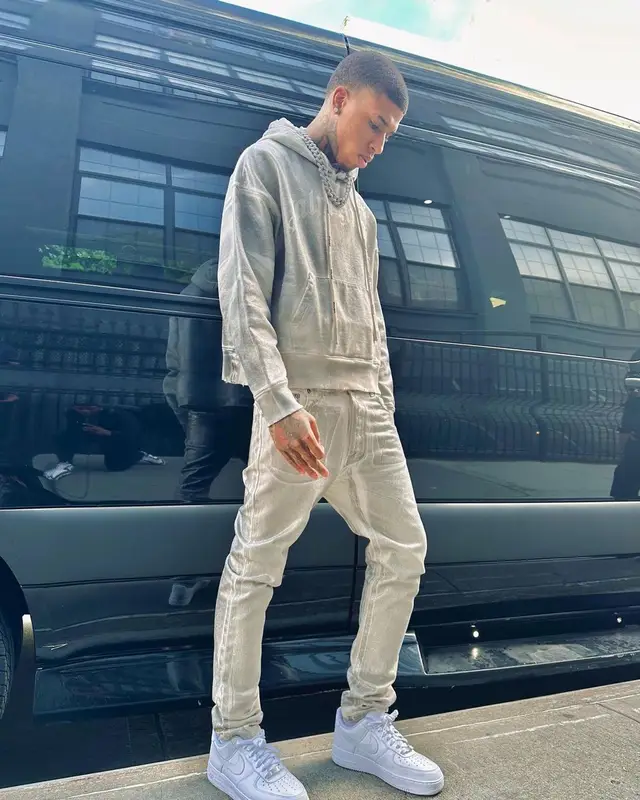 NLE Choppa outfit in Palm Angels and Nike, 2023