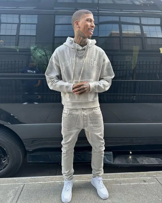 NLE Choppa outfit in Palm Angels and Nike, 2023