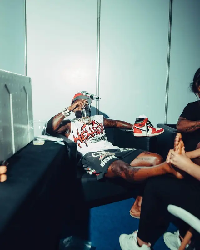 DaBaby outfit in Hellstar and Nike, 2023