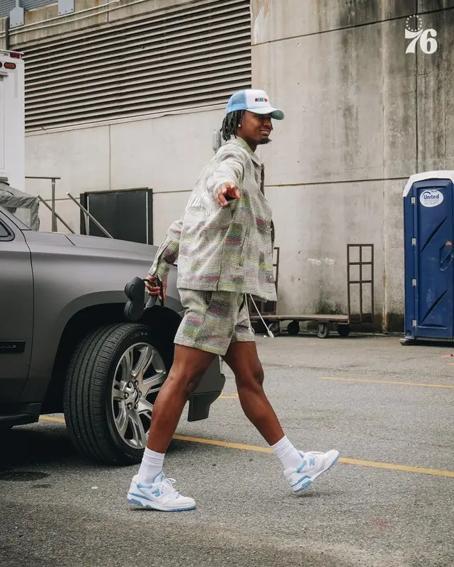 Tyrese Maxey outfit in Palm Angels and New Balance, 2023