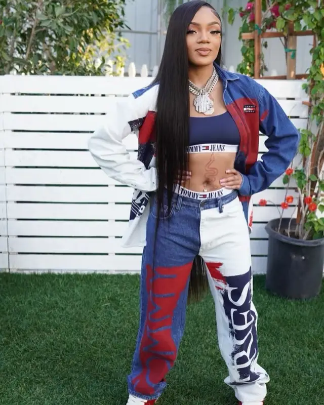 GloRilla outfit in Tommy Jeans and Aries, 2023