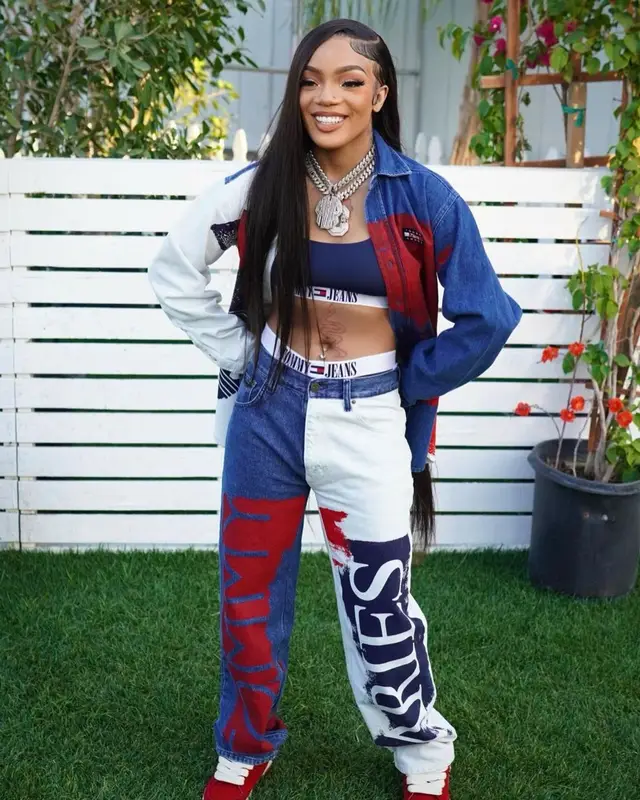GloRilla outfit in Tommy Jeans and Aries, 2023