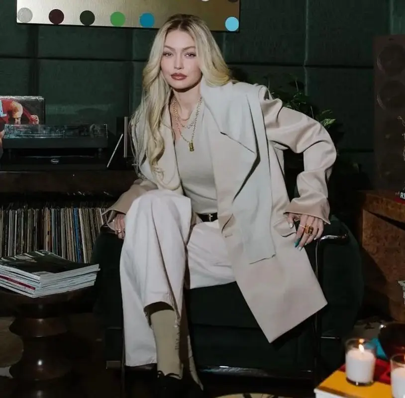 Gigi Hadid outfit in Guest In Residence, Nili Lotan, and Loro Piana, 2023