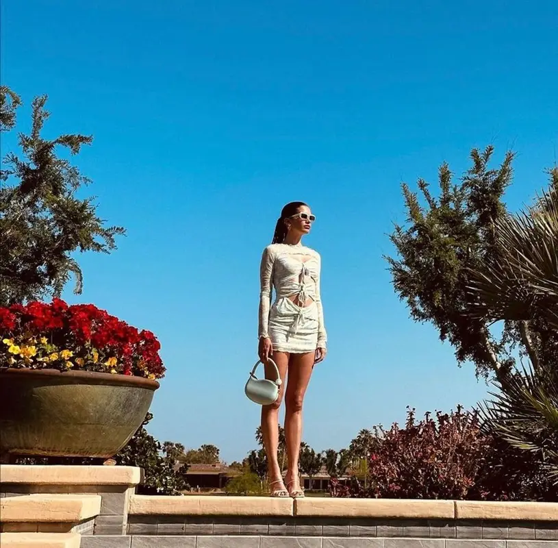 Sara Sampaio outfit in Melie Bianco, Cult Gaia, and Lovers + Friends, 2023
