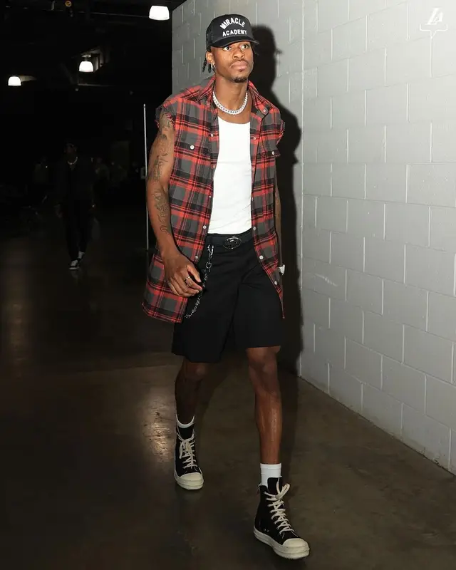 Jarred Vanderbilt outfit in Rick Owens and Nahmias, 2023