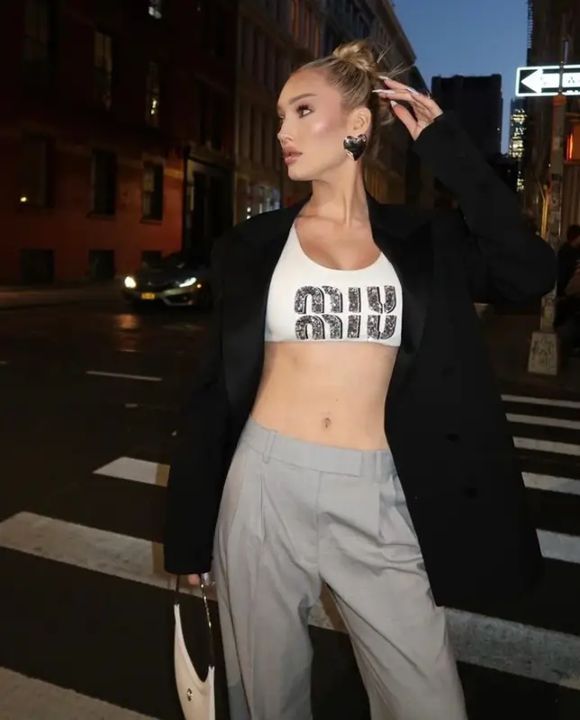 Meredith Duxbury outfit in Miu Miu, Helmut Lang, and Coperni, 2023