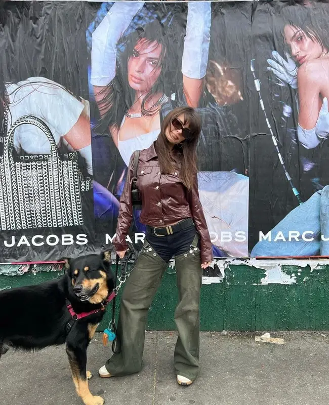 Emily Ratajkowski outfit in Marc Jacobs, Khaite, and Miu Miu, 2023
