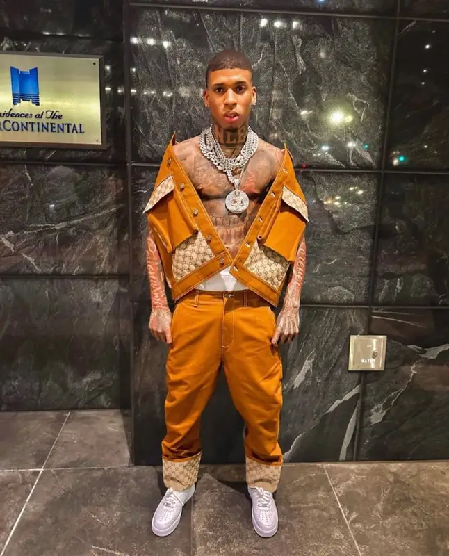 NLE Choppa outfit in Gucci, Nike, and Calvin Klein, 2023