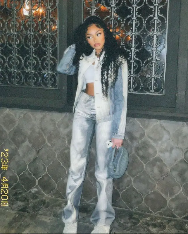 Jodie Woods outfit in Jean Paul Gaultier, Louis Vuitton, and Bottega Veneta, 2023