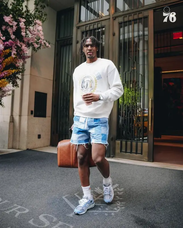 Tyrese Maxey outfit in Kith, New Balance, and Gucci, 2023