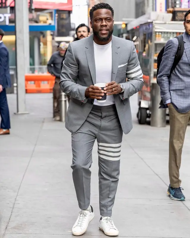 Kevin Hart outfit in Thom Browne and Golden Goose, 2023