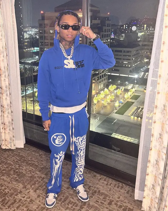 Swae Lee outfit in Off-White, Hellstar, and Nike, 2023