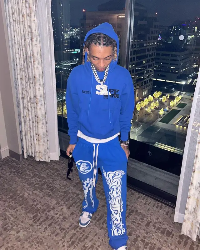 Swae Lee outfit in Off-White, Hellstar, and Nike, 2023