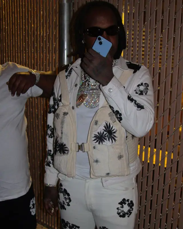 EST Gee outfit in Who Decides War and Denim Tears, 2023