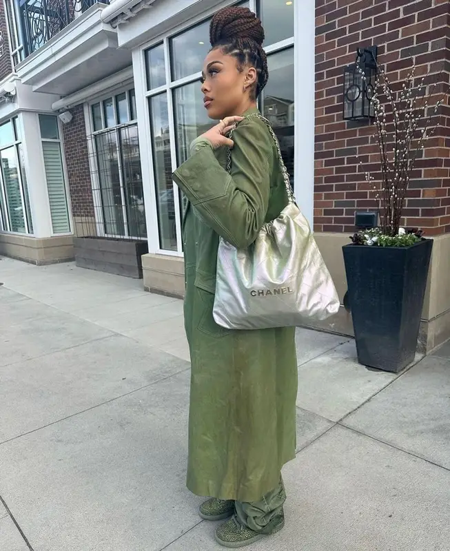 Jordyn Woods outfit in The Attico, Nike, and Chanel, 2023