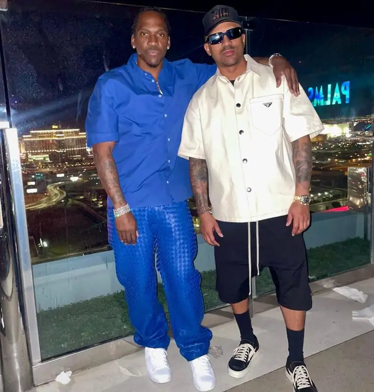 Pusha T outfit in Bottega Veneta and Adidas, 2023