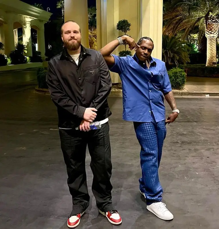 Pusha T outfit in Bottega Veneta and Adidas, 2023