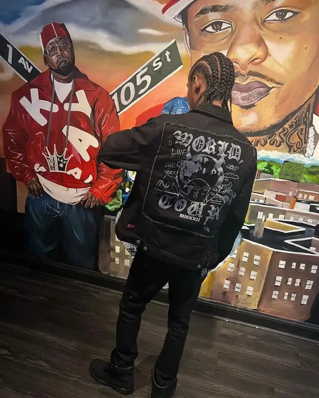 Dave East outfit in Rta, Rick Owens, and New Era, 2023