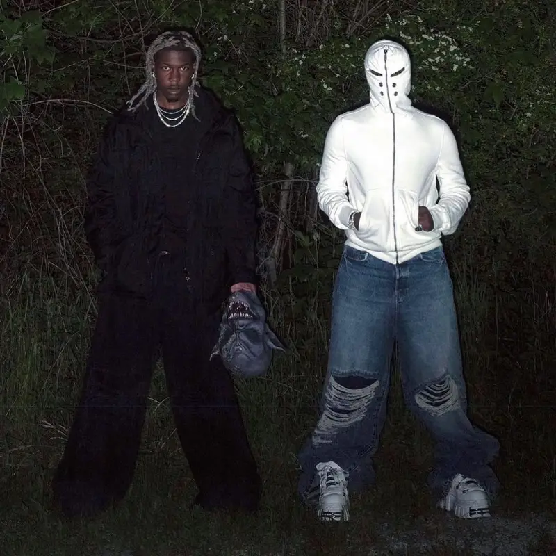 Ken Carson outfit in Rick Owens, Vetements, and New Rock, 2023