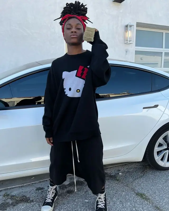 Tana outfit in The Hundreds, Rick Owens, and Sanrio, 2023