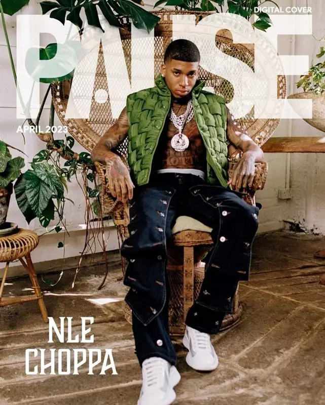 NLE Choppa outfit in Bottega Veneta, Y/Project, and Prada, 2023