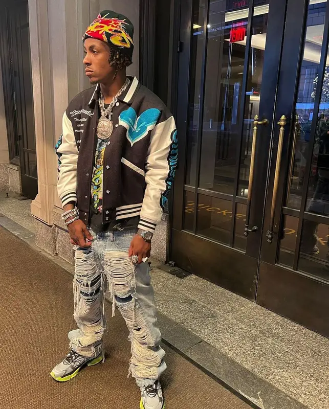 Rich The Kid outfit in Balenciaga and Stainbandzstudios, 2023