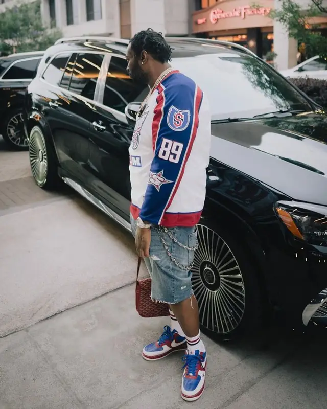 Peezy outfit in Ksubi, Supreme, and New Era, 2023